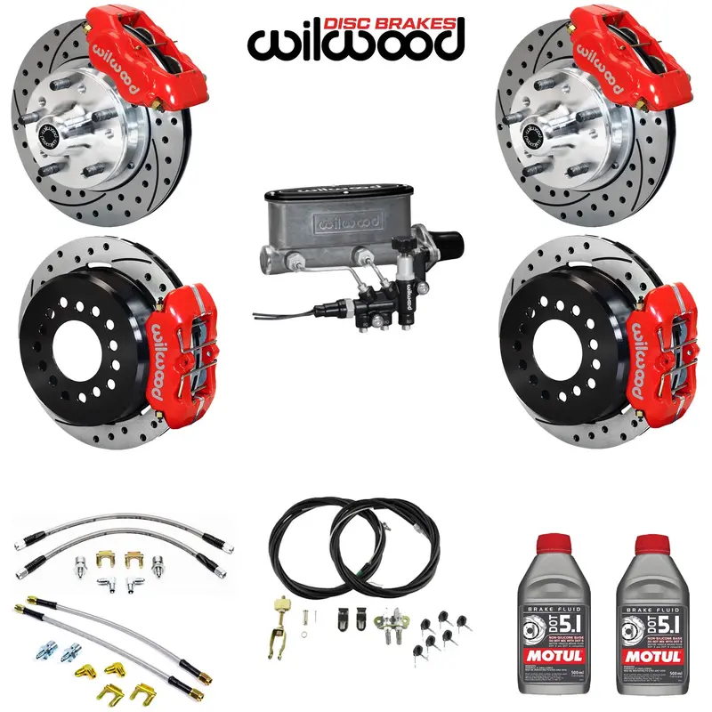 4-Wheel Disc Master Kit, Wilwood, 11" Drilled/Slotted Rotors, 4-Piston Front & Rear, 1967-1983 Amc (For Control Freak Ifs Only) - Drop Ships In Approx. 2-3 Months 1