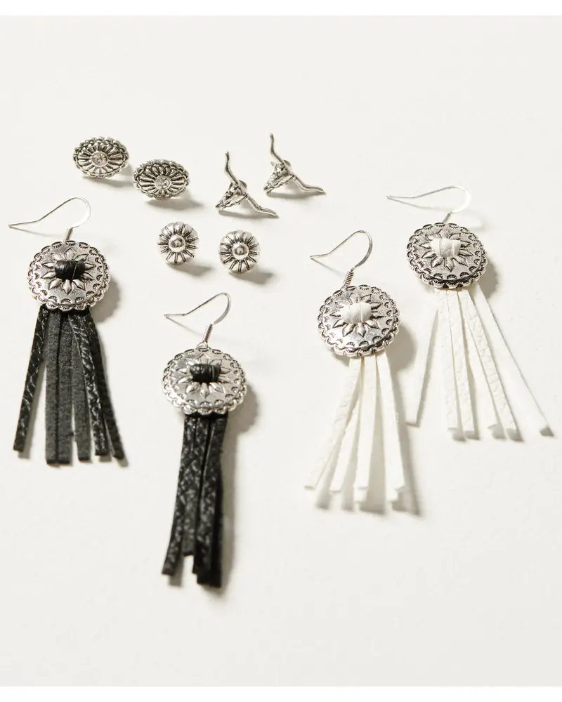 5-Piece Silver Concho & Tassel Decatur Earrings Set 1