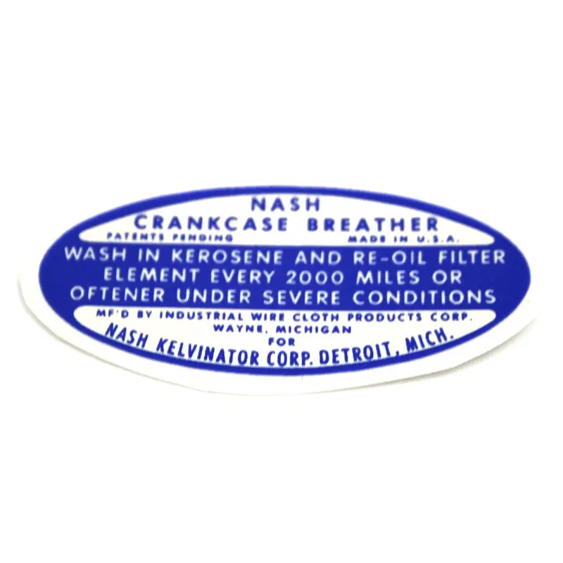 Air Cleaner Decal, Oil Bath, 1947-56 Nash, Rambler 1
