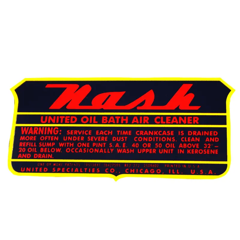 Air Cleaner Decal, Oil Bath, Duel Side Draft, 1952-1955 Nash 1