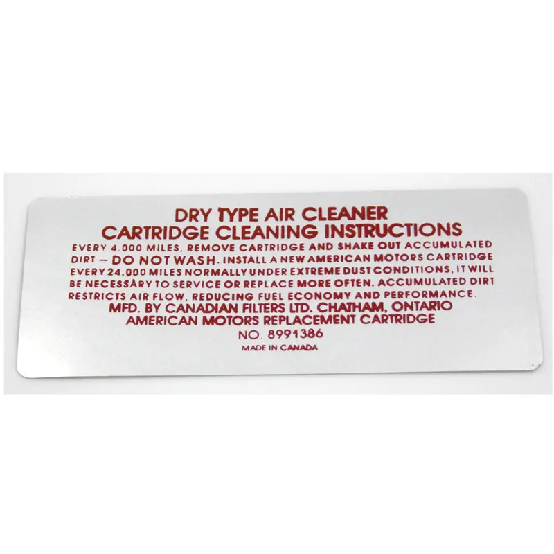 Air Cleaner Service Decal, 6-Cylinder, 8991386, 1973 Amc 1