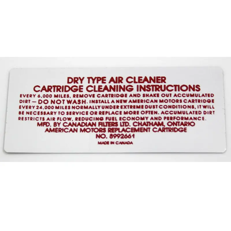 Air Cleaner Service Decal, 8992661, 1973 Amc V-8 1