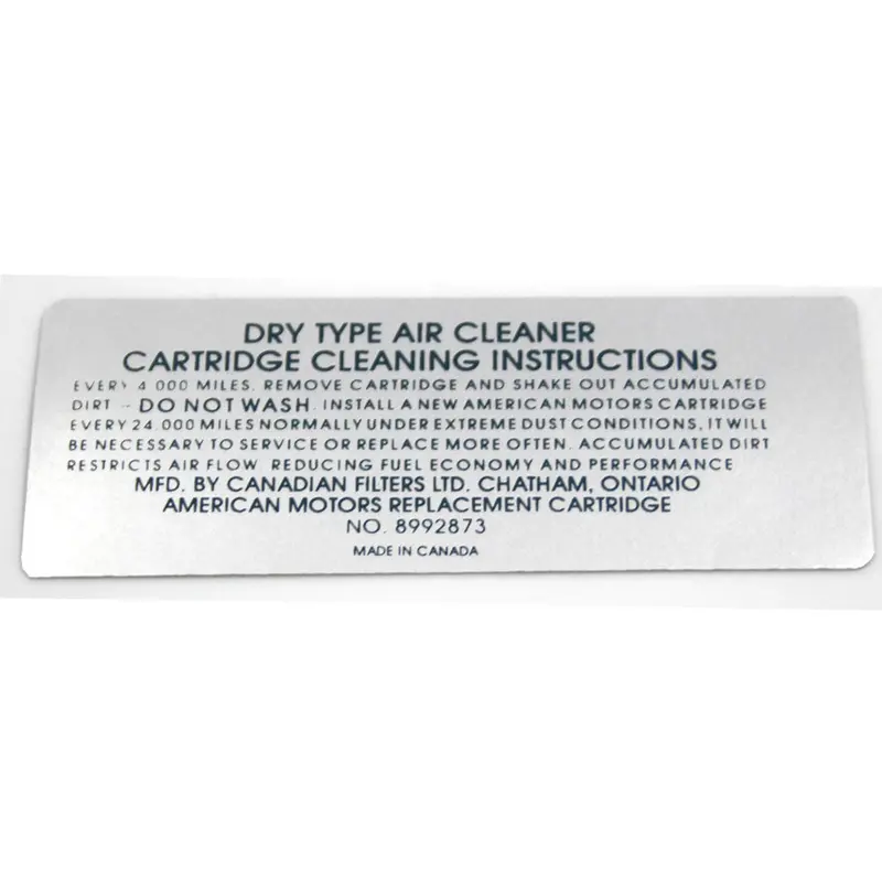 Air Cleaner Service Decal, 8992873, V-8, 1972 Amc 1