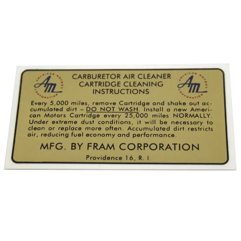 Air Cleaner Service Decal, Fram, 1965 Amc, Rambler 1