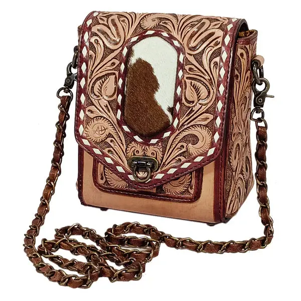 American Darling Hand Tooled Floral Hair-On Cowhide Western Crossbody Bag - Adbg1825 1