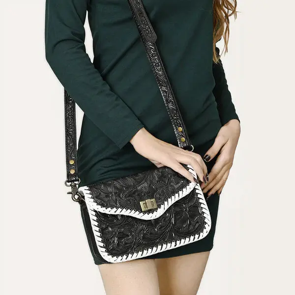American Darling Small Cross Body Bag Hand-Tooled Floral - Adbg1475a 1
