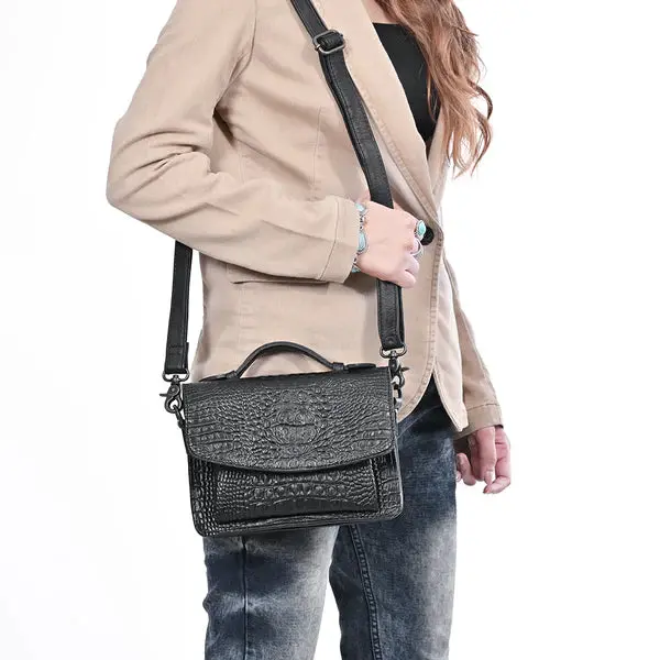 American Darling Western Small Crossbody Bag In Crocodile Embossed Full Grain Leather - Adbg1735 1
