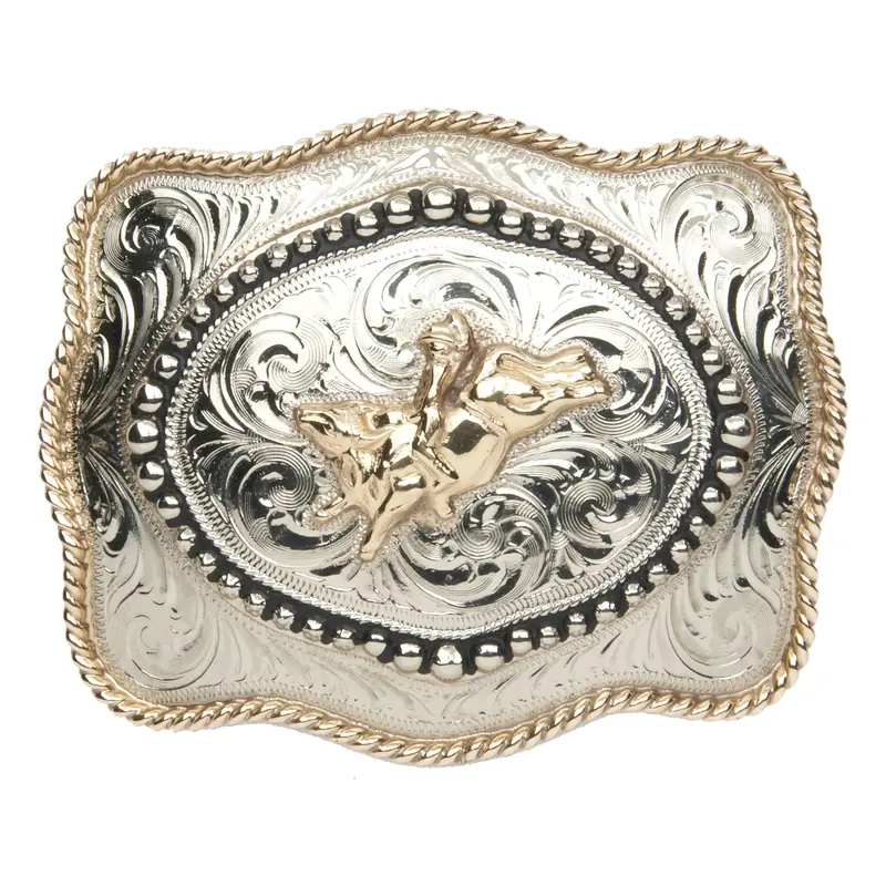 And West Hand-Finished Bull Rider With Inside Beaded Border Buckle - 915 1