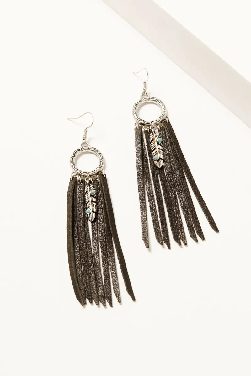 Andora Leather Fringe Earrings 1