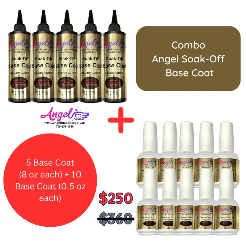 Angel Soak-Off Base (Combo 5 Bottles 8Oz Each + 10 Bottles 0.5Oz Each) 1