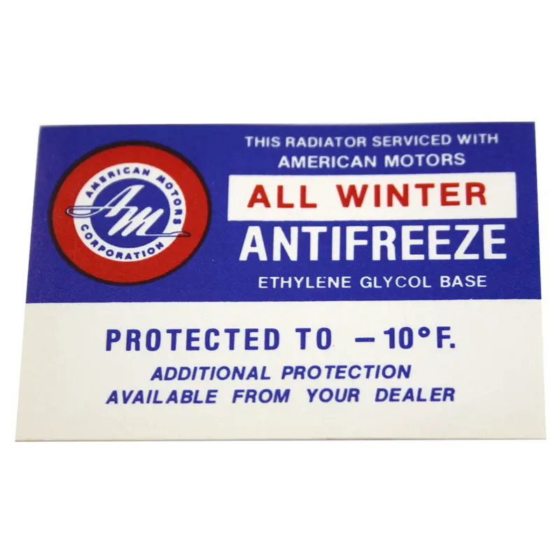 Anti-Freeze Decal, 1961-67 Rambler, Amc 1