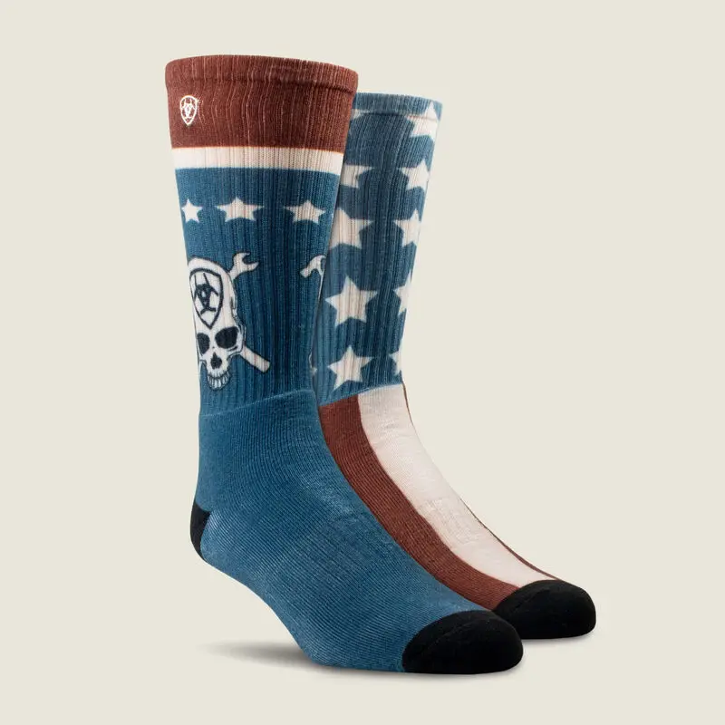 Ariat Patriot Graphic Crew Work Sock 2 Pack - 10051910 1