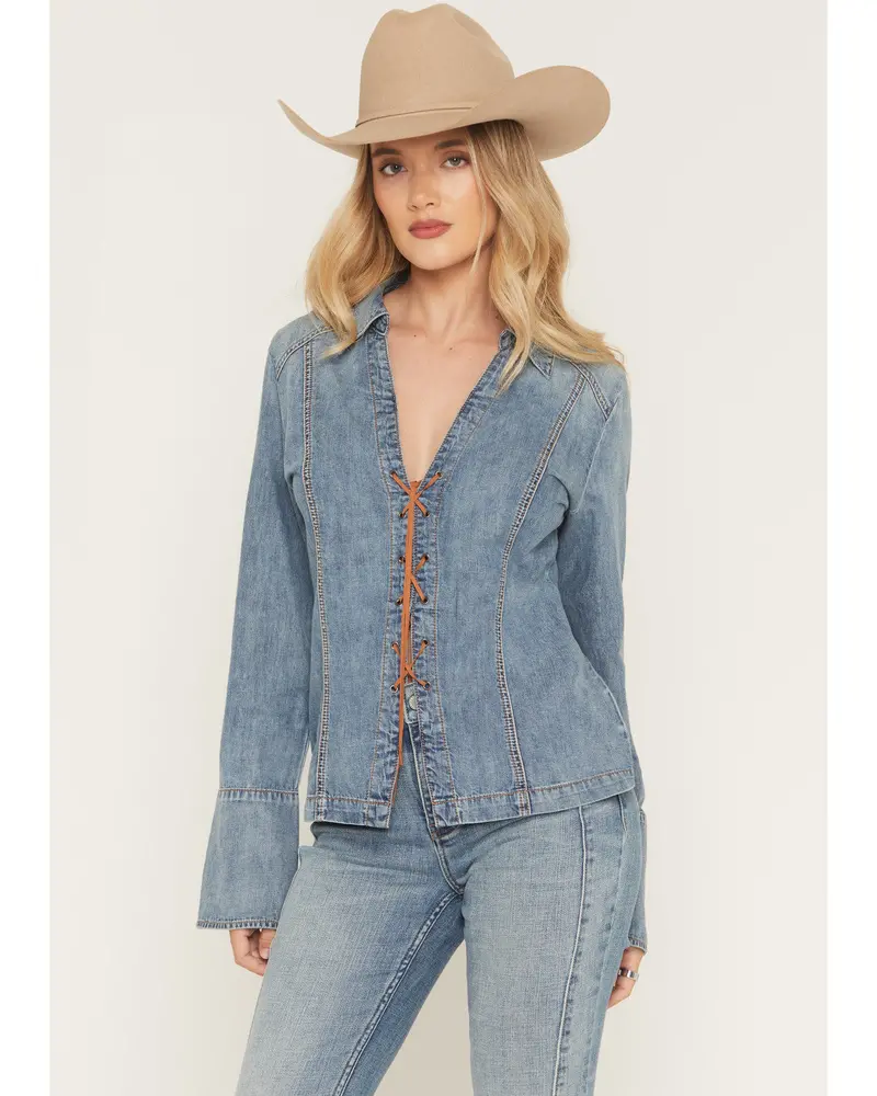 Avery Lace-Up Denim Slub Shirt 1