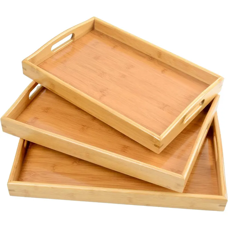 Bamboo Wood Spa-Serving Tray With Handles 1