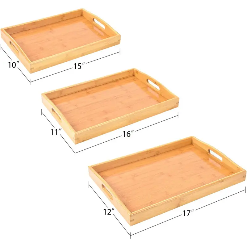 Bamboo Wood Spa-Serving Tray With Handles (Set Of 3 Sizes) 2