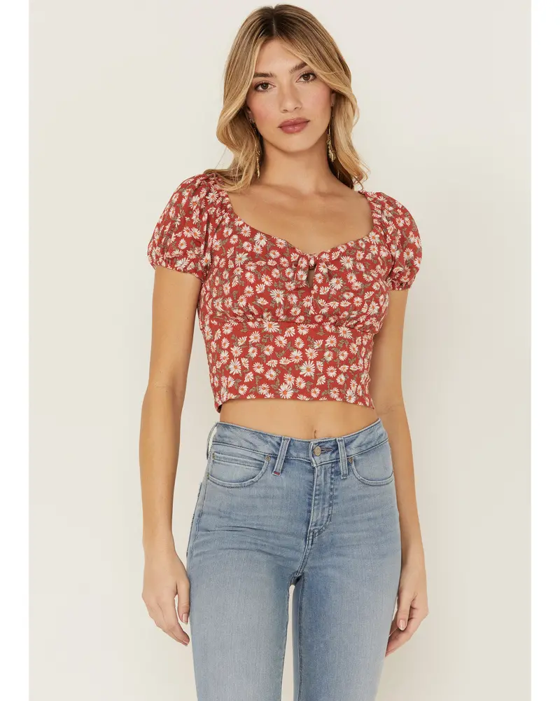 Bay Cove Floral Crop Peasant Top 1