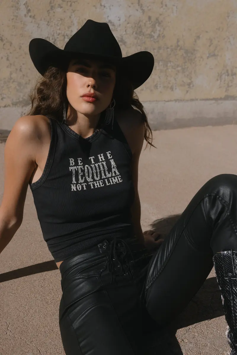 Be The Tequila Embellished Ribbed Graphic Tank Top 1