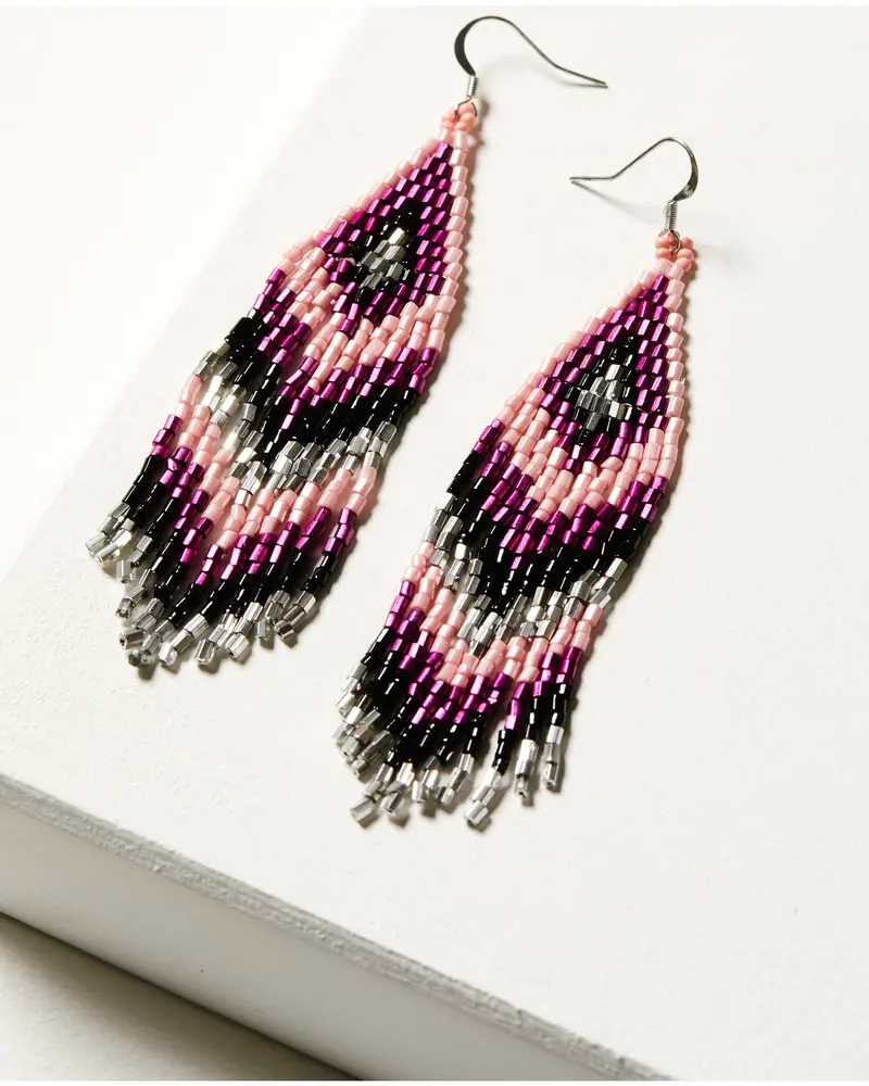 Beaded Pink & Black Pavilion Earrings 1