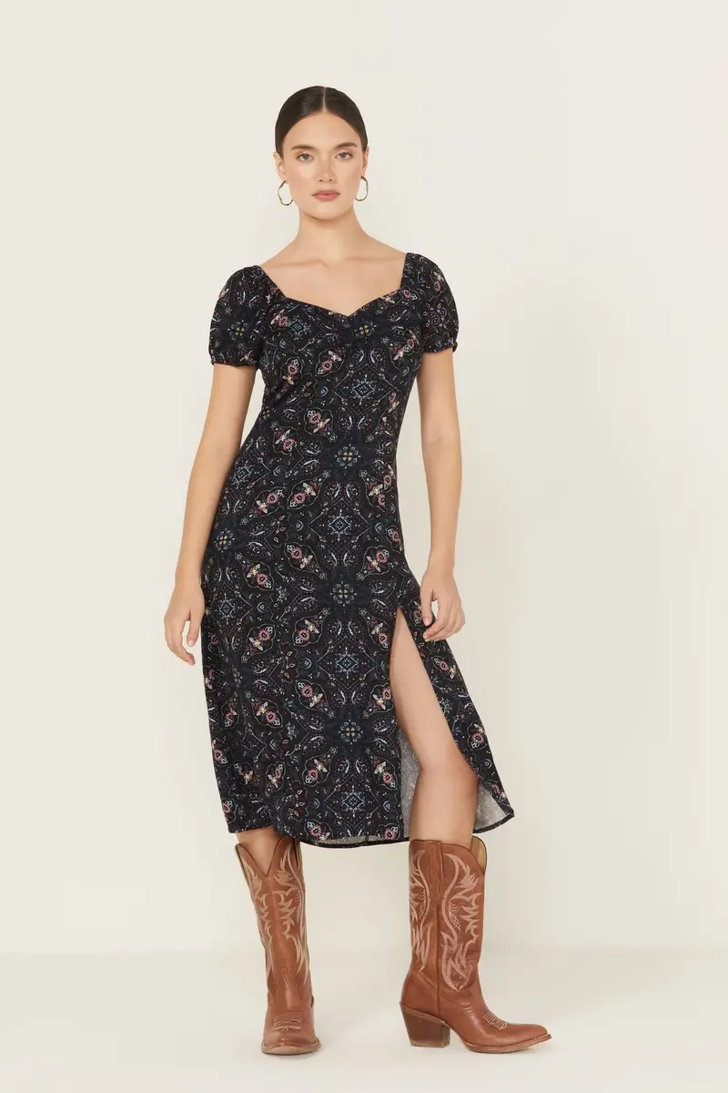Beth Jacquard Print Short Sleeve Midi Dress 1