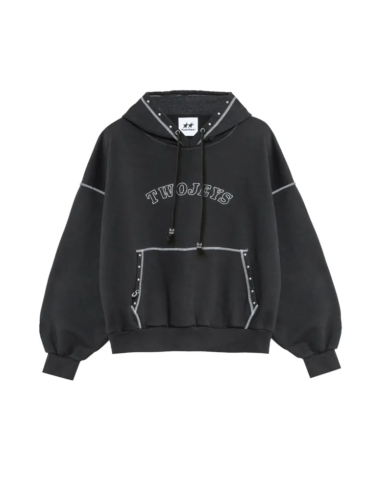 Black Contrast Varsity Stud Hoodie 1