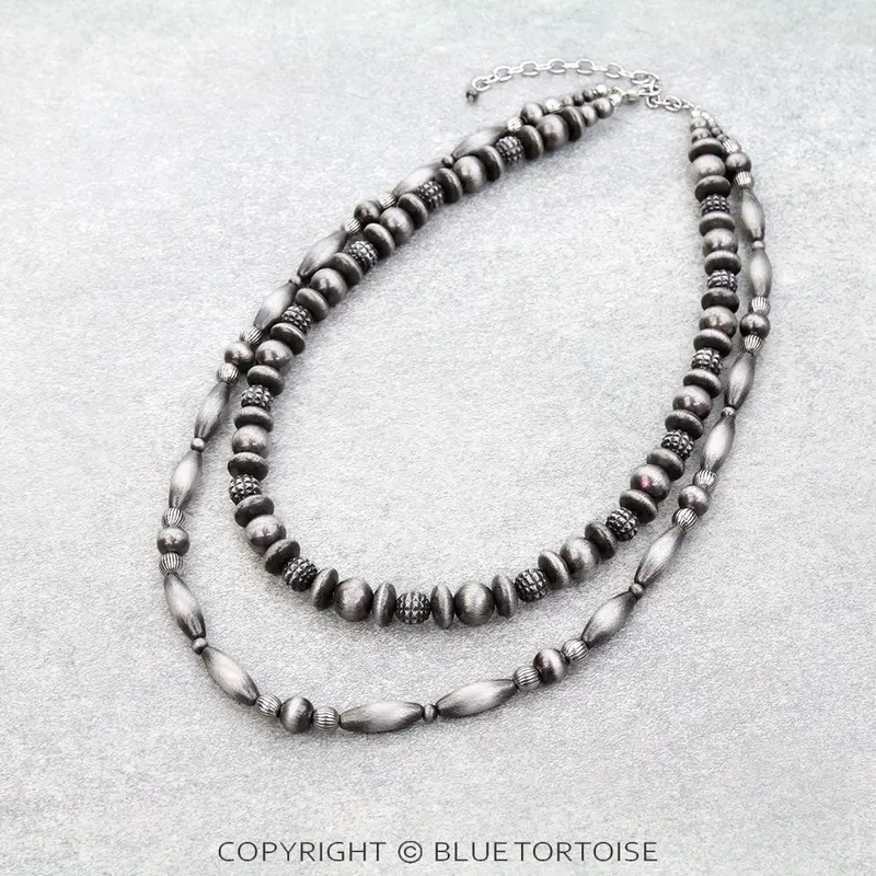 Blue Tortoise 2 Layered Bumpy Navajo Style Pearl Necklace - Jn1784 1