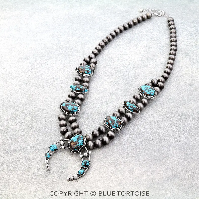 Blue Tortoise Western 3D Ball Squash Blossom Necklace - Jn1739 1