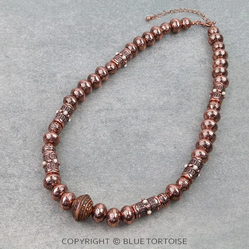 Blue Tortoise Western Bold Metal Bead Necklace - Jn1692 1