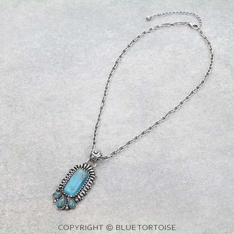 Blue Tortoise Western Concho Hand Stone Necklace - An5097 1