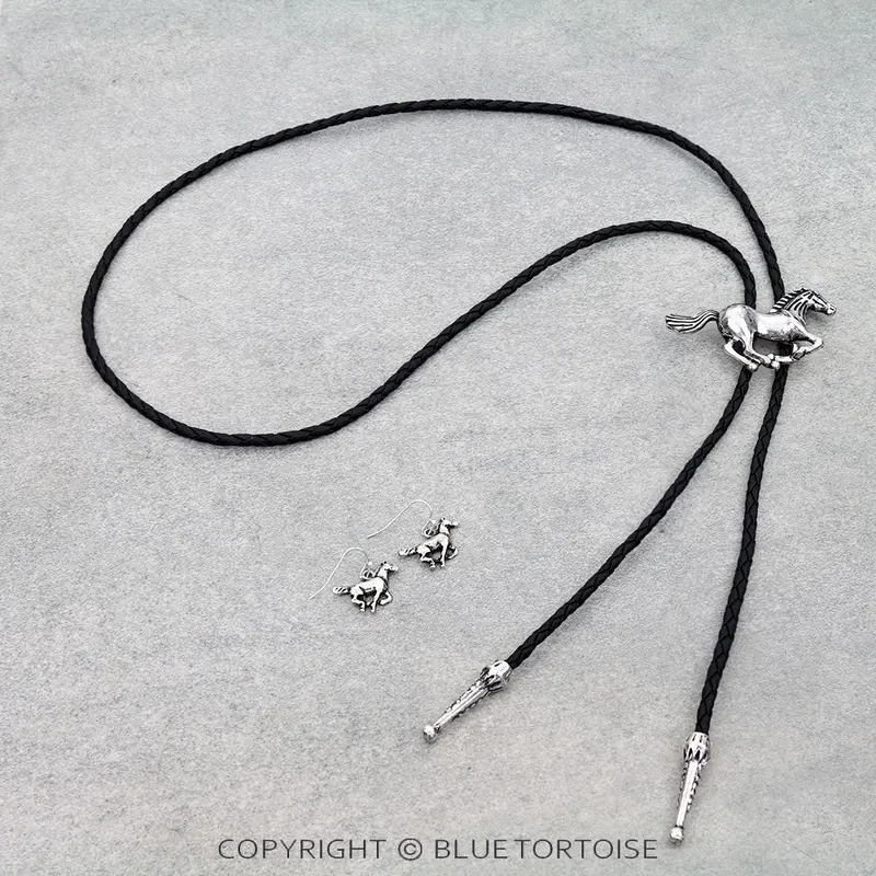 Blue Tortoise Western Horse Bolo Necklace Set - Tne2766 1