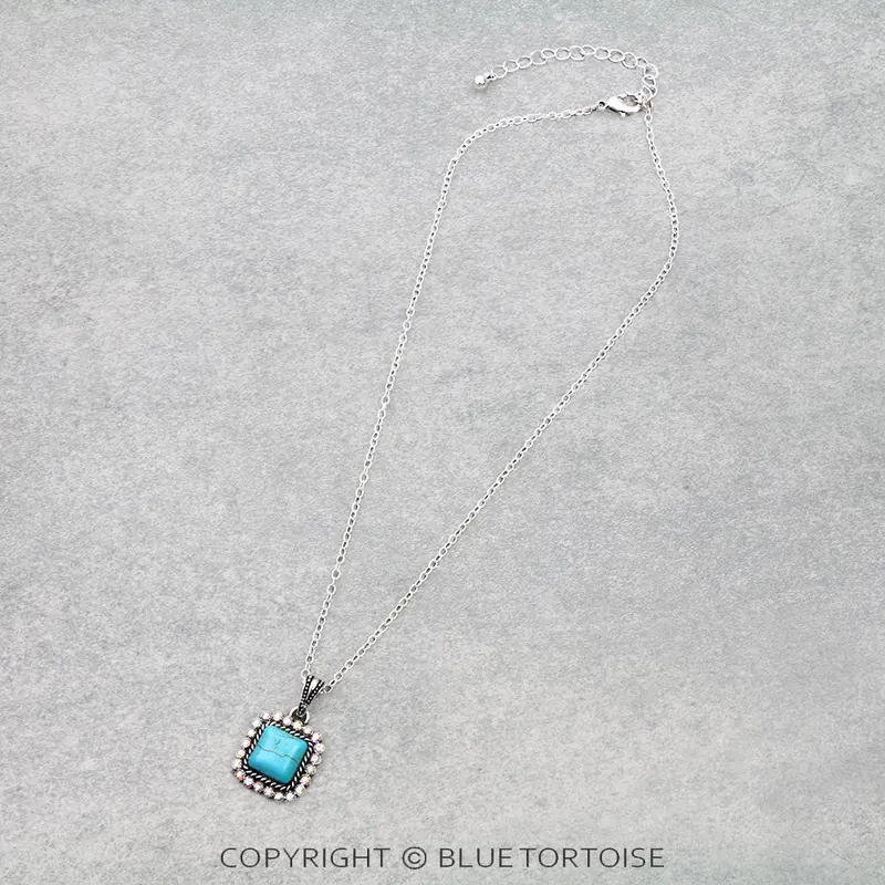 Blue Tortoise Western Square Stone Necklace - An4000 1