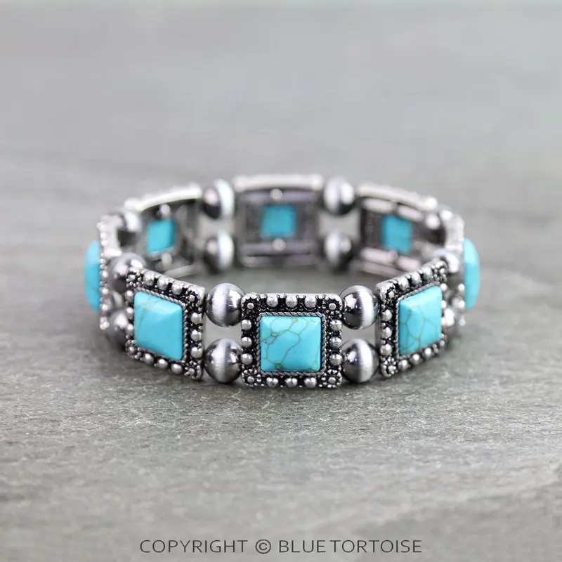 Blue Tortoise Western Square Stone Stretch Bracelet - Sb2132 1