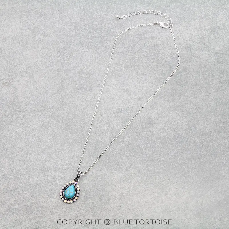 Blue Tortoise Western Teardrop Stone Necklace - An3997 1