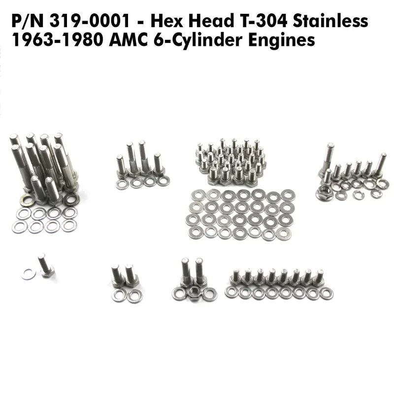 Bolt Kit, Amc 6-Cylinder Engine, T-304 Stainless, 1963-1991 Amc, Rambler, Jeep 1
