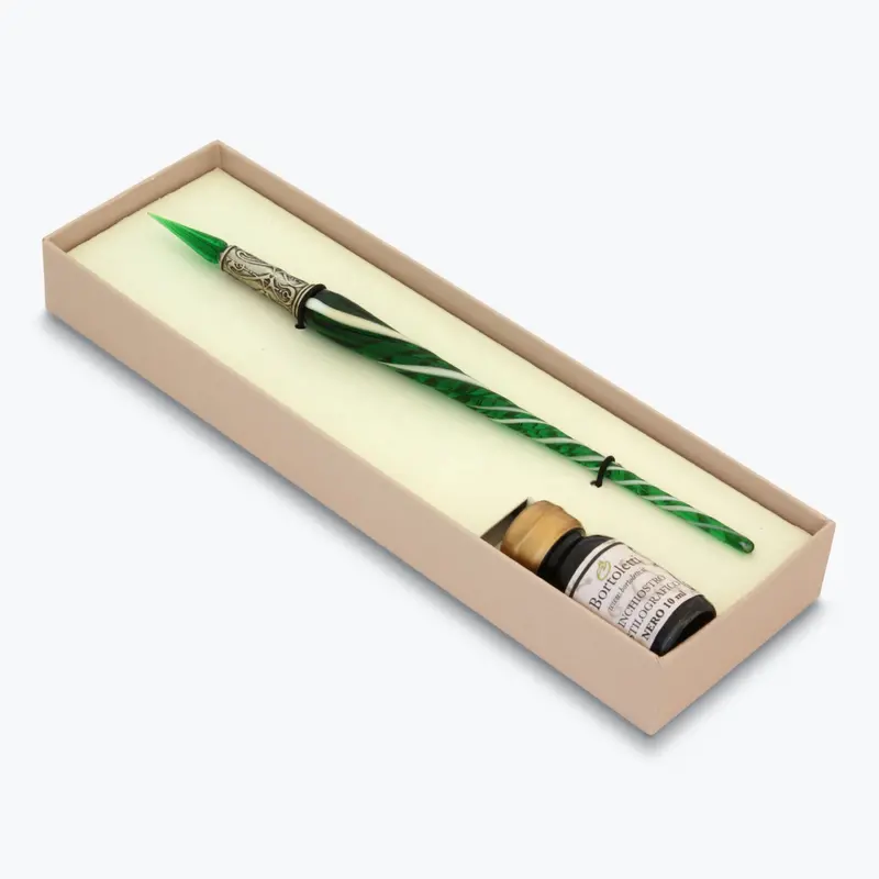 Bortoletti - Calligraphy Pen Set - Glass Nib - Twisted - Green 1
