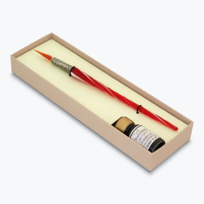 Bortoletti - Calligraphy Pen Set - Glass Nib - Twisted - Red 1