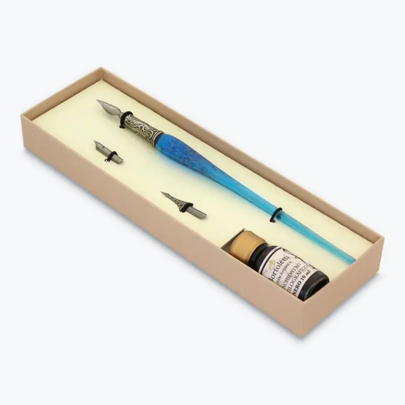 Bortoletti - Calligraphy Pen Set - Murano Glass - Copper - Aquamarine 1