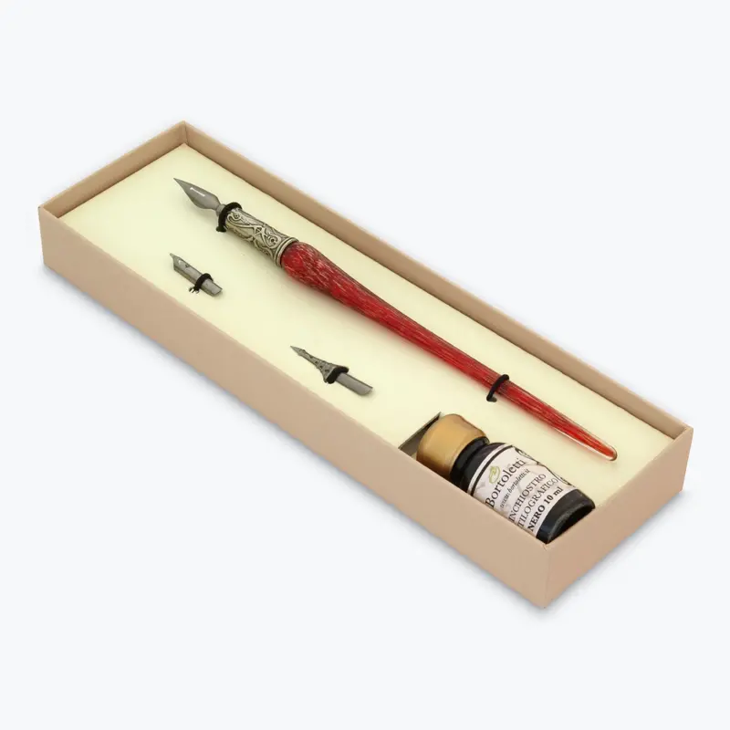 Bortoletti - Calligraphy Pen Set - Murano Glass - Copper - Red 1