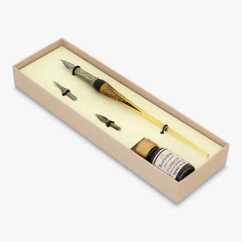 Bortoletti - Calligraphy Pen Set - Murano Glass - Gold - Black 1