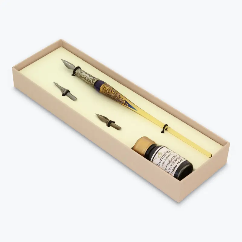 Bortoletti - Calligraphy Pen Set - Murano Glass - Gold - Blue 1