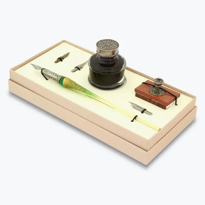 Bortoletti - Writing Pen Set - Murano Glass - Green <Outgoing> 1