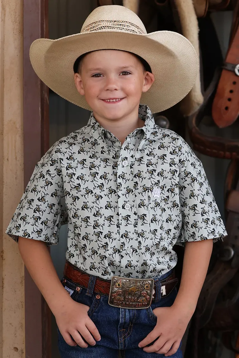 Boys Cinch Bucking Horse Western Print Short Sleeve Shirt - Mtw7140038 1