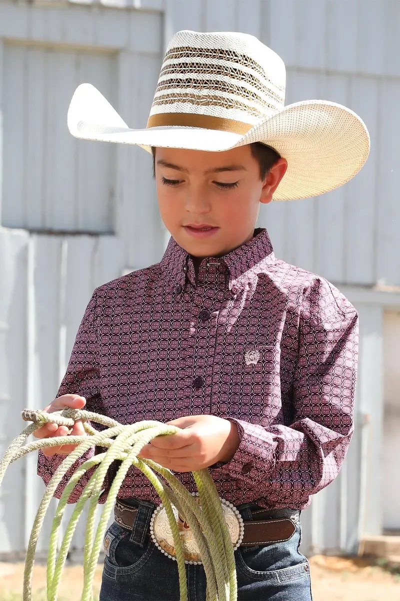 Boy's Cinch Geometric Print Button-Down Western Shirt - Mtw7060379 1