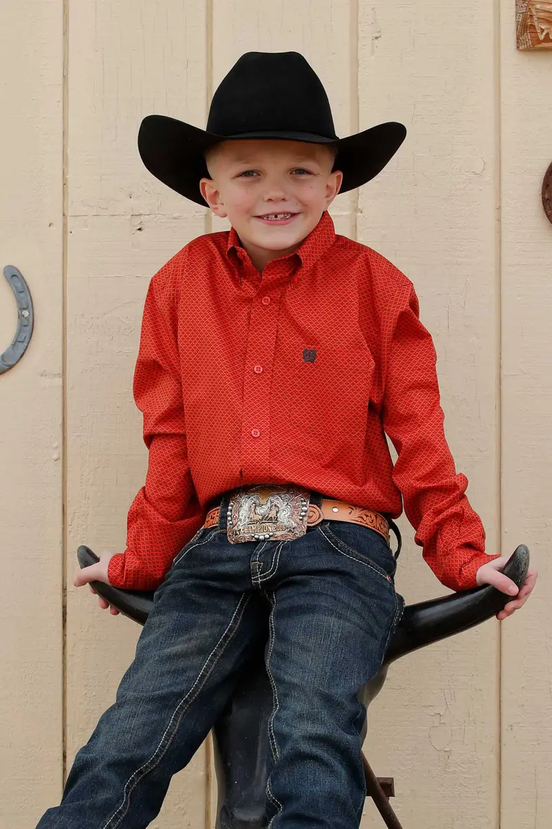 Boys Cinch Long Sleeve Red Print Shirt - Mtw7060407 1