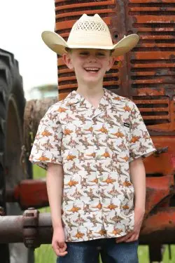 Boy's Cinch Short Sleeve Bron-A-Saurus Camp Shirt - Mtw7170004 1