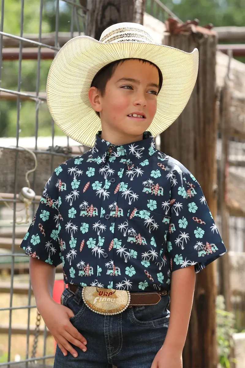 Boy's Cinch Short Sleeve Palm Tree Print Button-Down Shirt - Mtw7140037 1