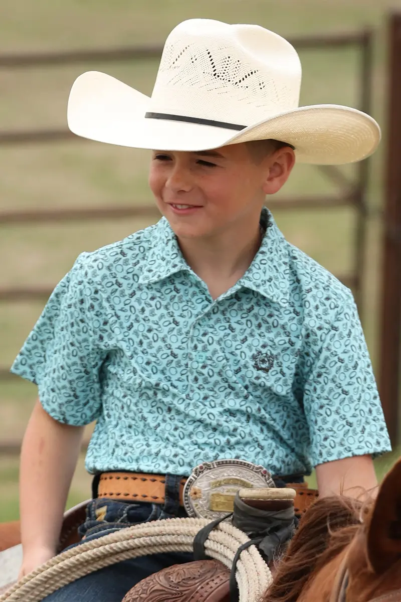 Boys Cinch Teal Western Print Polo - Mtk7600014 1