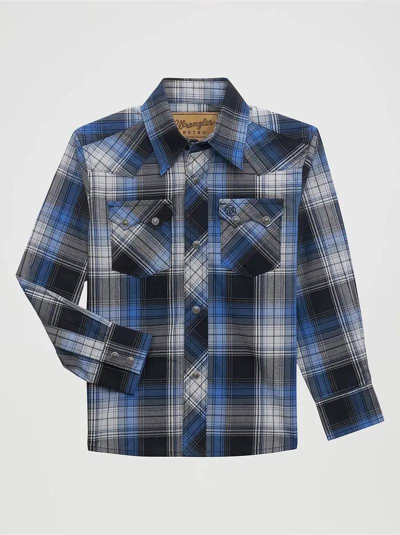 Boy's Wrangler Retro® Western Snap Plaid Shirt With Front Sawtooth Pockets - 112356545 1