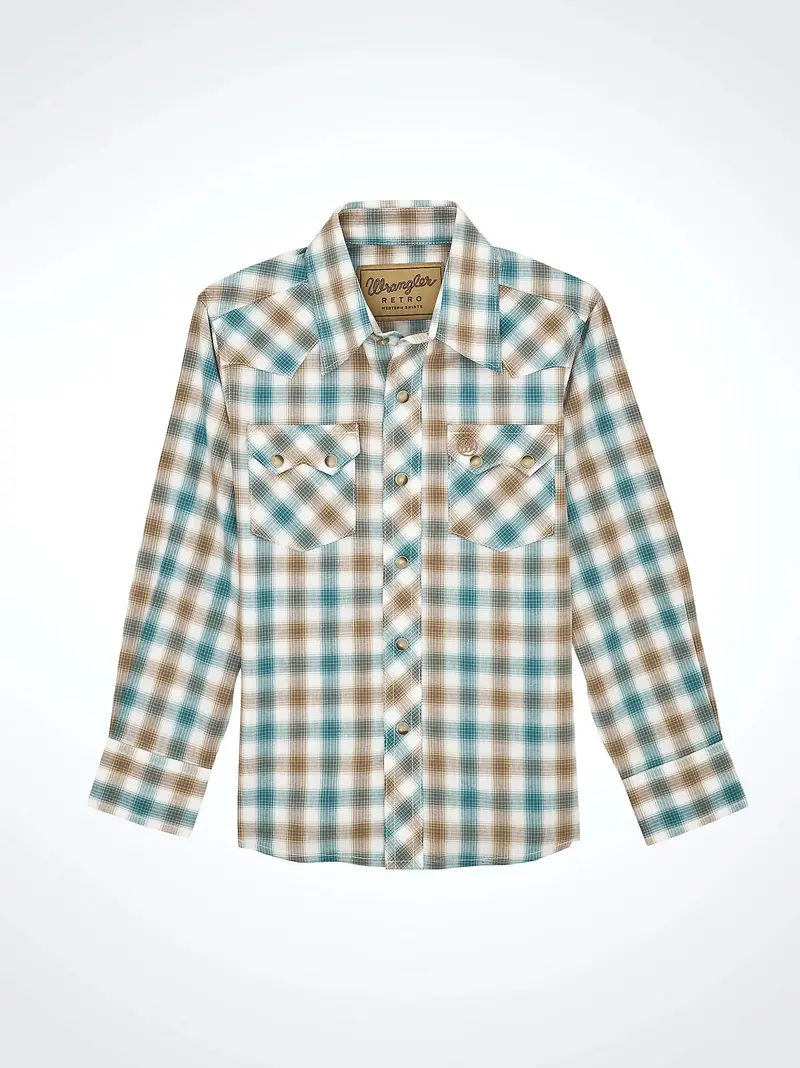 Boy's Wrangler Retro® Western Snap Plaid Shirt With Front Sawtooth Pockets - 112368059 1
