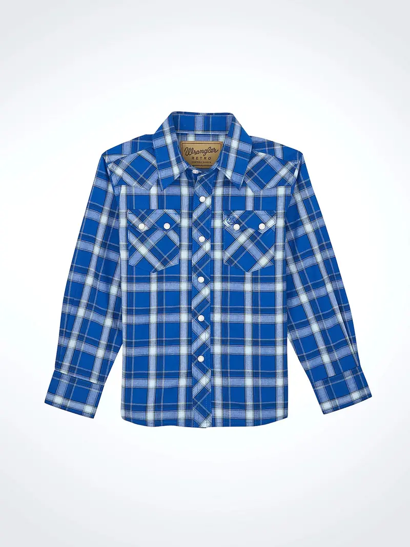 Boy's Wrangler Retro® Western Snap Plaid Shirt With Front Sawtooth Pockets - 112368080 1