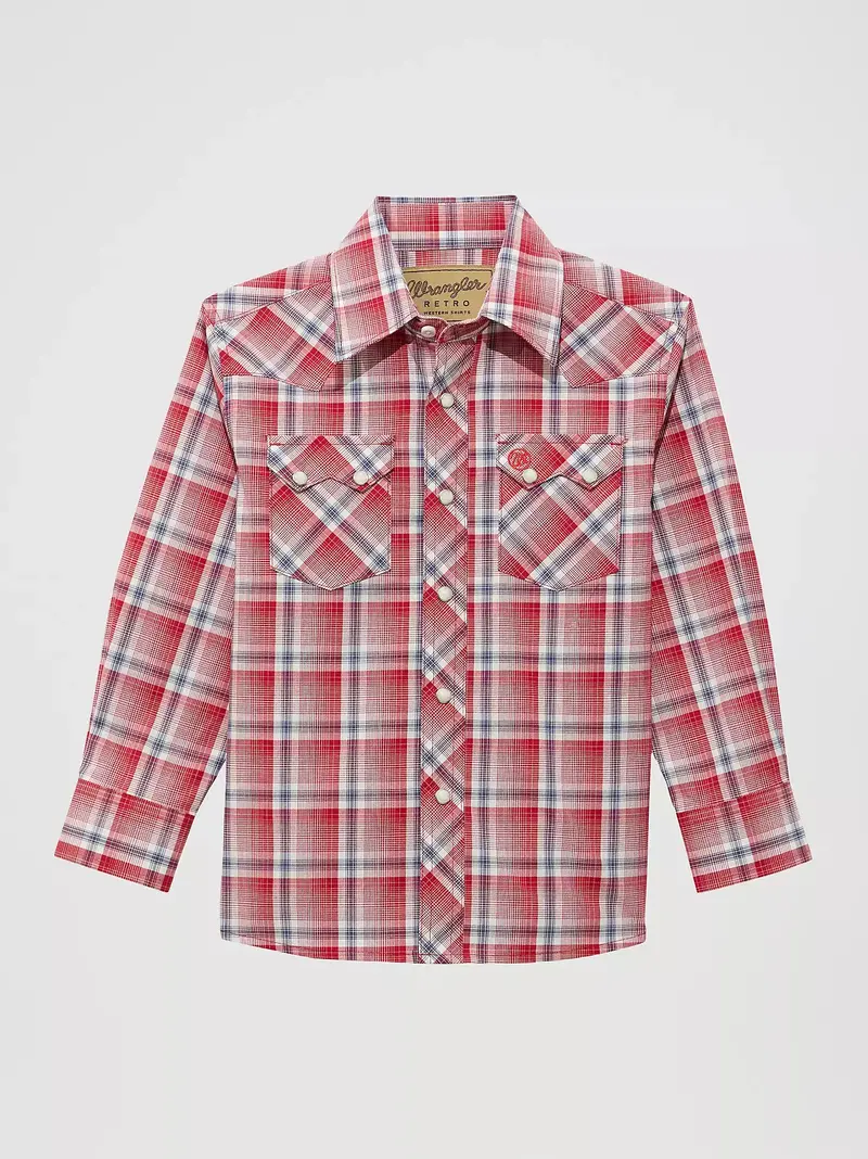 Boy's Wrangler Retro® Western Snap Plaid Shirt With Front Sawtooth Pockets - 112374768 1